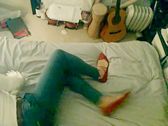 Red pointed lace up ballerinas and zara outfit