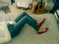 Red pointed lace up ballerinas and zara outfit