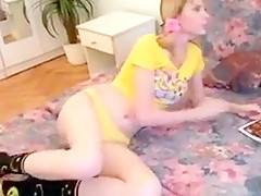 Cute skinny blonde amy b plays on the bed