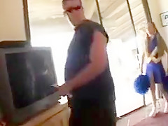 Hot cheerleader takes on 12 guys