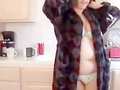 Chubby hairy masturbating in the kitchen