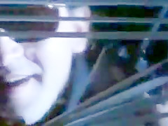 Blonde blindfolded doggy cum stockings heels