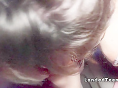 Brunette teen gives blowjob on the road