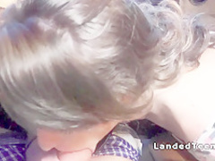 Brunette teen gives blowjob on the road