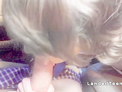 Brunette teen gives blowjob on the road