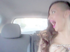 Amateur babe having fun in car