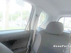 Amateur babe having fun in car