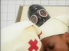 Ebony Nurses Ride Tied Down Gas Mask Guy