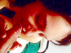 Exposed strips and sucks boyfriends dick