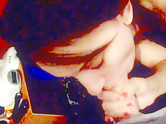 Exposed strips and sucks boyfriends dick