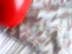 Inflatable red latex sack and gagged mouth