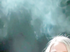 Smoking lingerie blonde playing