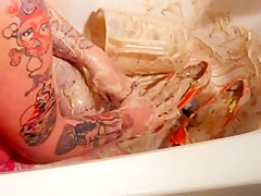 Heelgoddess getting real messy with cake mix