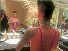 Horny pornstars Dahlia Sky and Christy Mack in incredible stockings, brunette porn scene