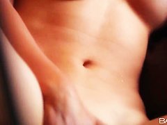 Beautiful blonde comes warmed up by her hands