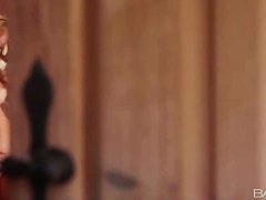 Beautiful blonde comes warmed up by her hands