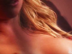 Beautiful blonde comes warmed up by her hands