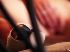 Beautiful blonde comes warmed up by her hands