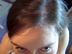 Russian girl suck cock and facial at kitchen
