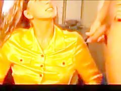 Secretary in satin blouse skirt dp and piss satingasm