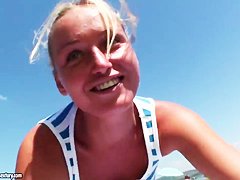 Hot teenage blondie nudist being sexy on a vacation
