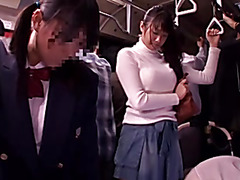 Japanese slut gets crammed in a crowded public bus