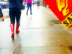 Sexy red boots walk