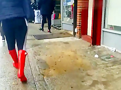 Sexy red boots walk