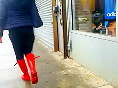 Sexy red boots walk