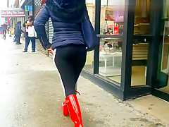 Sexy red boots walk