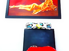 Playing with her big oiled up black booty