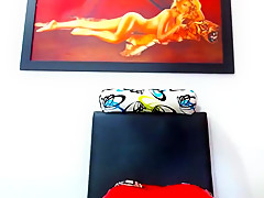 Playing with her big oiled up black booty