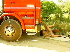 Wild brunette milf Isabella has a black guy drilling her holes outside