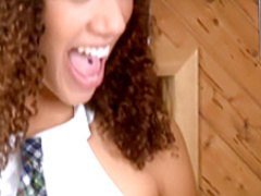 Adorable ebony schoolgirl Mimi gets her honey hole filled with semen
