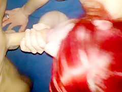 Super hot wife gets fucked in a threesome and swallows cum