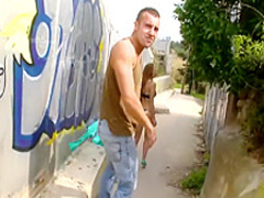 Cocksucking young bimbo gets into some outdoor fucking action