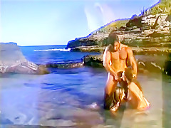 Glistening brunette from Brazil gets pounded out at the beach