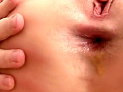 Brunette Asian teen Lina gets both her cunt and ass reamed out