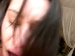 Dazzling brunette has a stud drilling her wet peach all over the bed