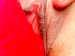 Sensuous brunette with a heart-shaped booty Jane fucks a huge dildo