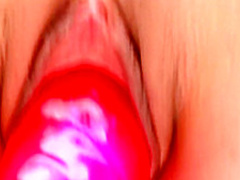 Sensuous brunette with a heart-shaped booty Jane fucks a huge dildo