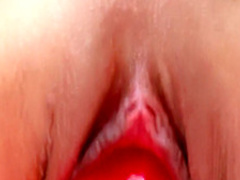 Sensuous brunette with a heart-shaped booty Jane fucks a huge dildo