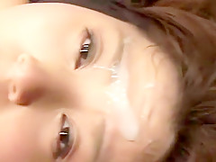 Sex-starved young cutie gets a huge amount of cum on her face