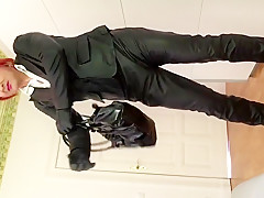 Leather spanking and strip