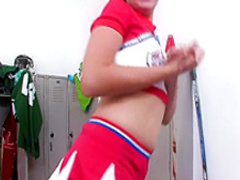 Stunning cheerleader with a fabulous ass gets her hairy pussy drilled