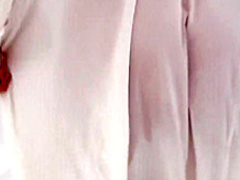 Hot babe in white stockings uses fingers and sex toys to find pleasure