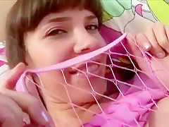 Wonderful teen in fishnets Sonia sends her fingers pleasing her pussy