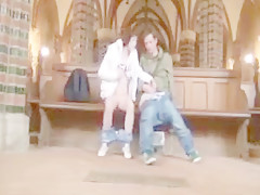 Couple sex play in a church
