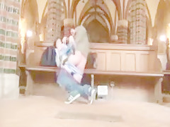 Couple sex play in a church