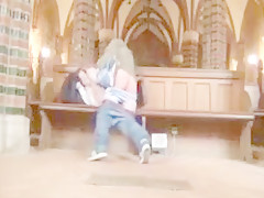 Couple sex play in a church